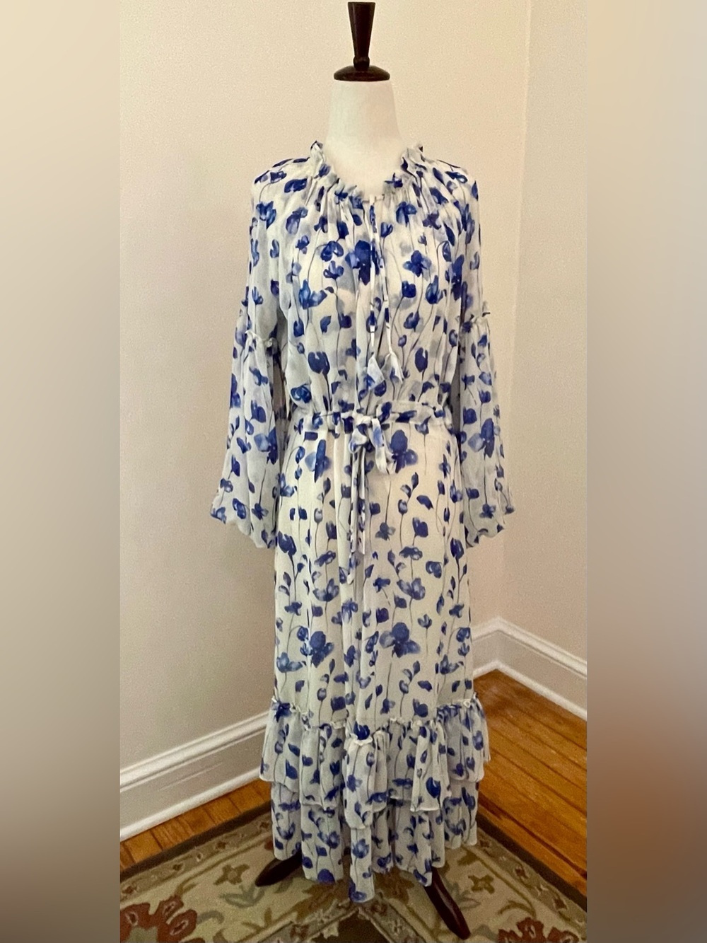 MISA Los Angeles Blue Floral Boho Maxi Dress Small USA Made